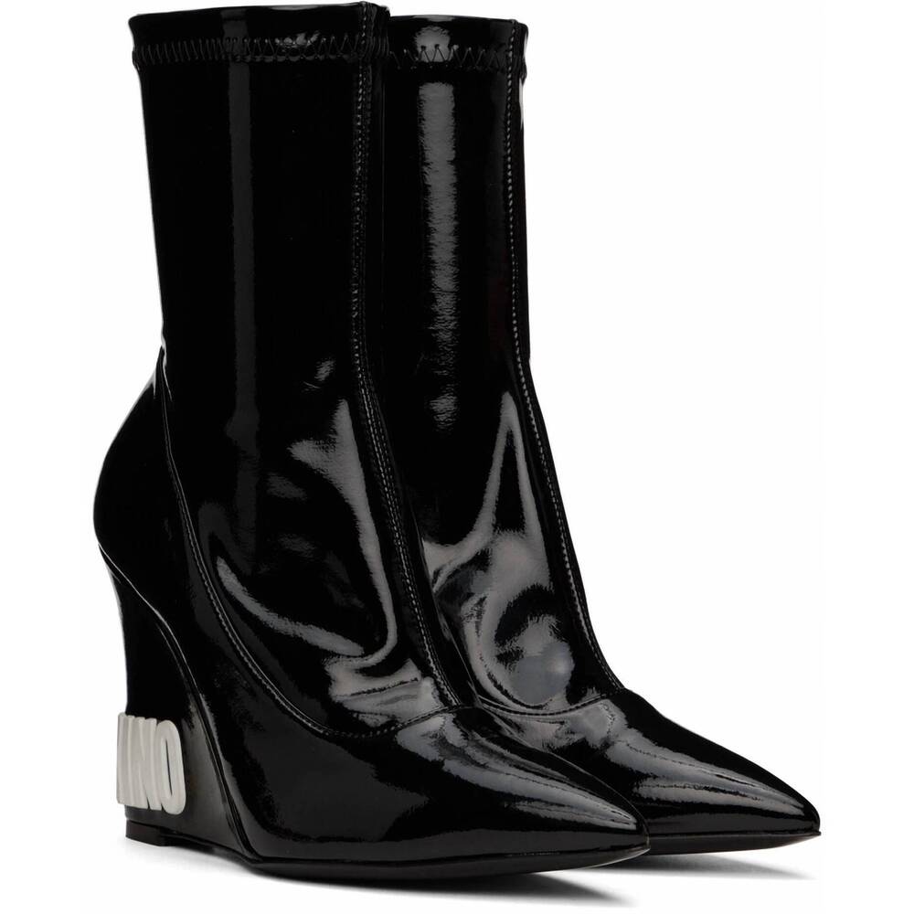 NEW MOSCHINO women's wedge ankle boots in black